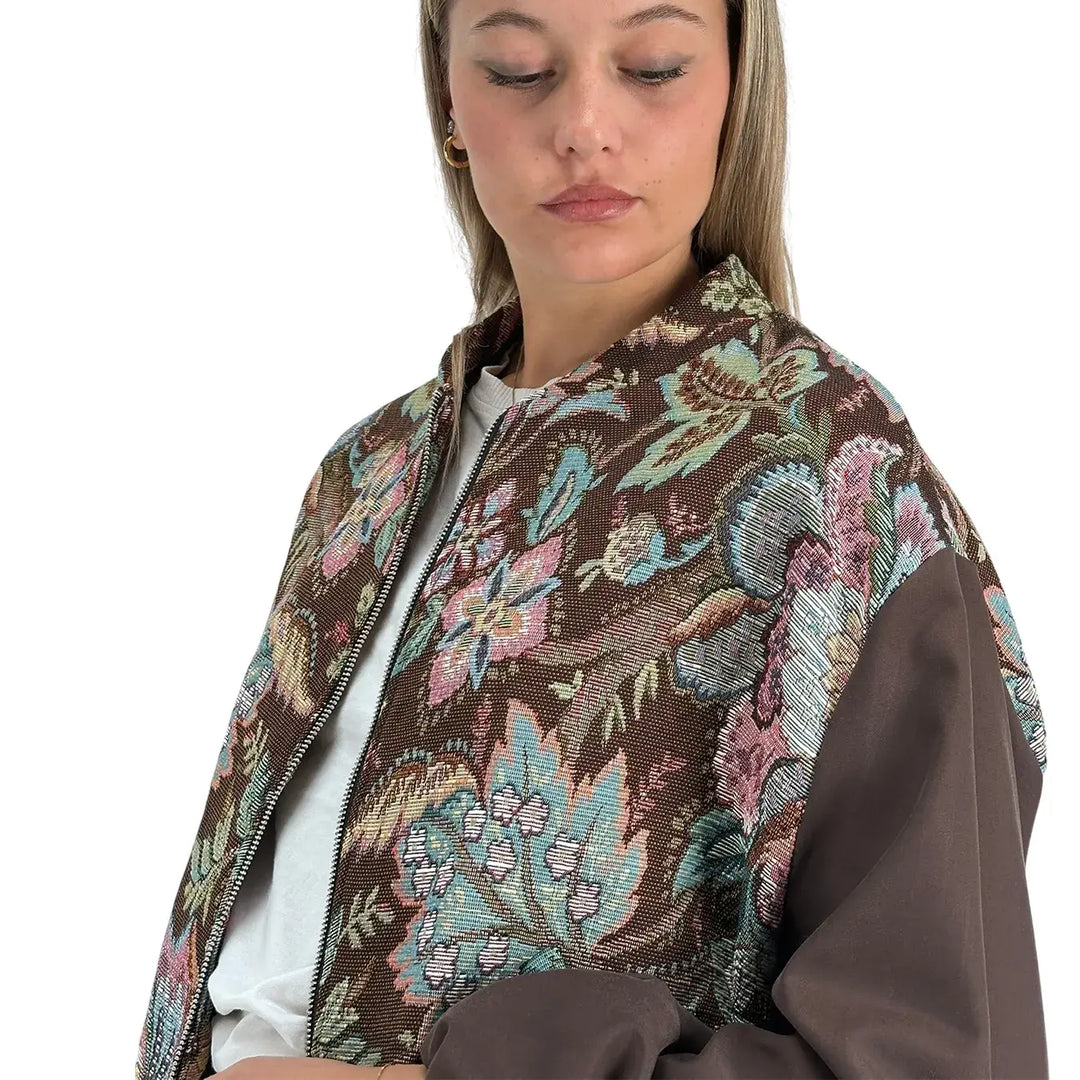 Bassini Bomber Donna Vino Jacquard con Maniche Cioccolato, Tasche Laterali e Imbottitura