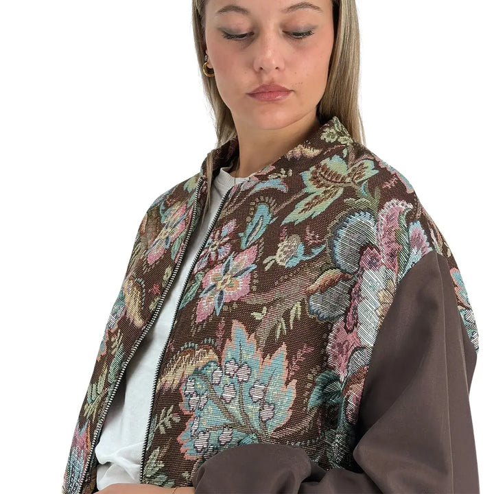 Bassini Bomber Donna Vino Jacquard con Maniche Cioccolato, Tasche Laterali e Imbottitura