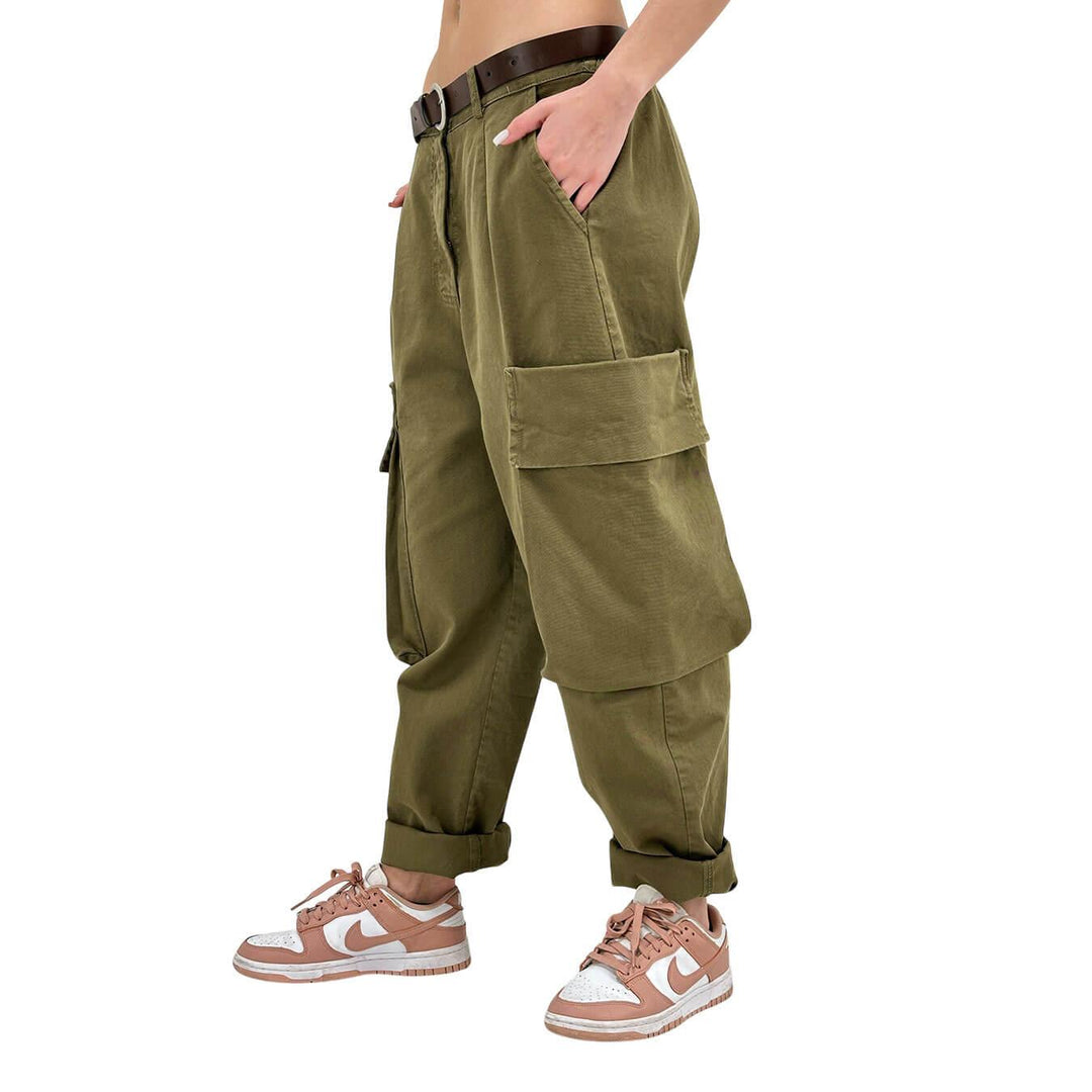 Motel Pantaloni Donna, Cargo, Tasche Laterale, Cotone, Verde