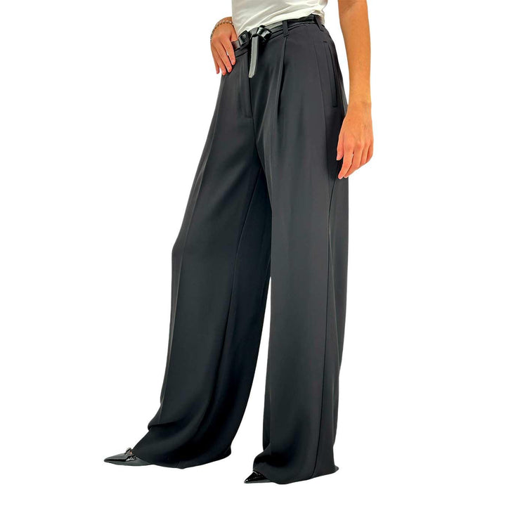 Imperial Women's Pants, Wide Leg, Belt, Mixed Fabric, Black