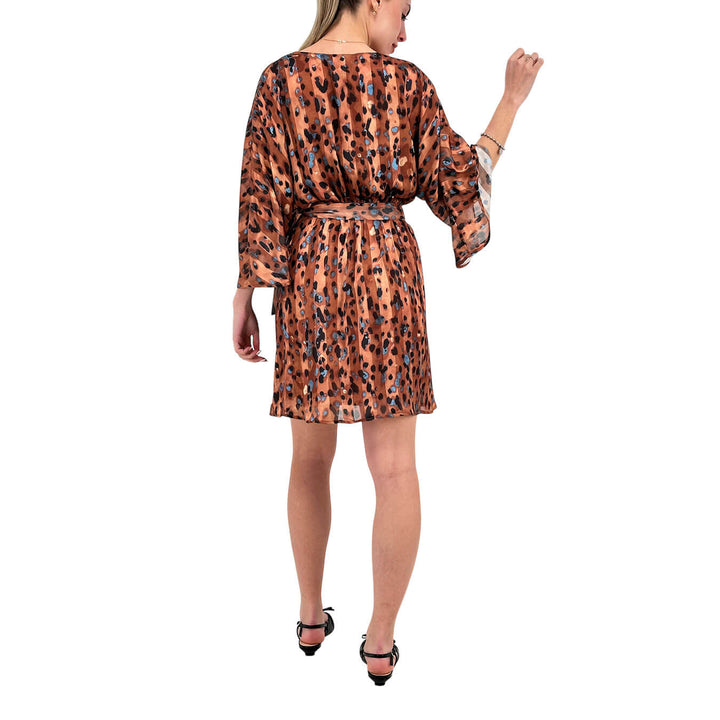 Koralline Abito Donna, Modello Kimono, Animalier, Marrone