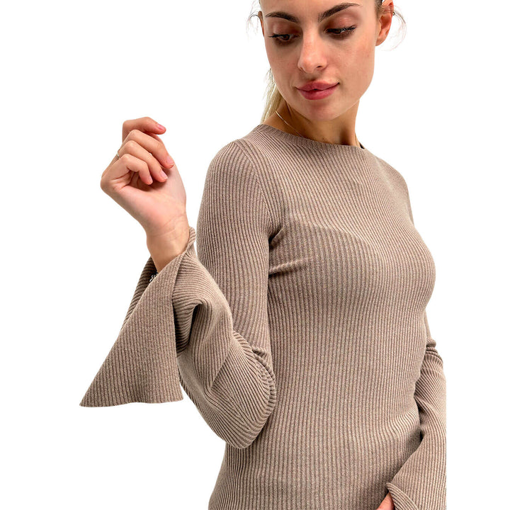 Kontatto Maglia Donna, Manica Larga, Girocollo, Tessuto Misto, Beige