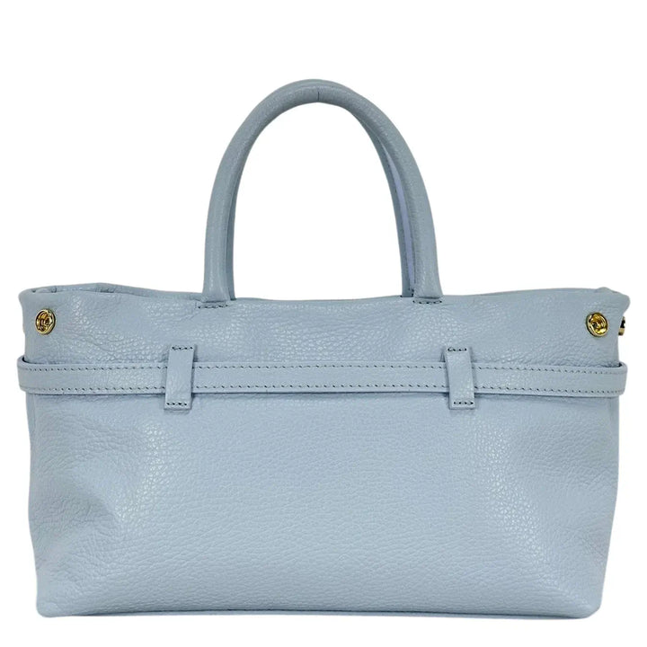 Bassini Borsa Donna in Pelle Bianca con Manici Tracolla Rimovibile e Dettaglio Fibbia Oro
