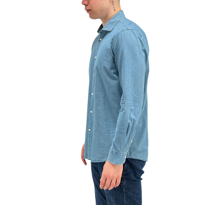 MarKup Camicia Uomo, Basic, Colletto Classico, Denim, Blu