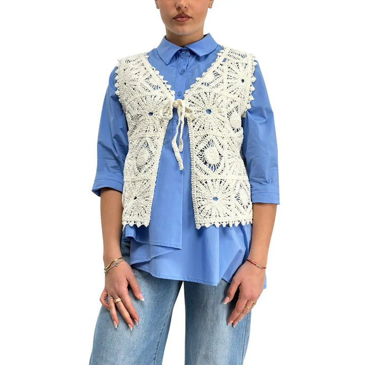 Bassini, Gilet Uncinetto, Donna, Ecrù