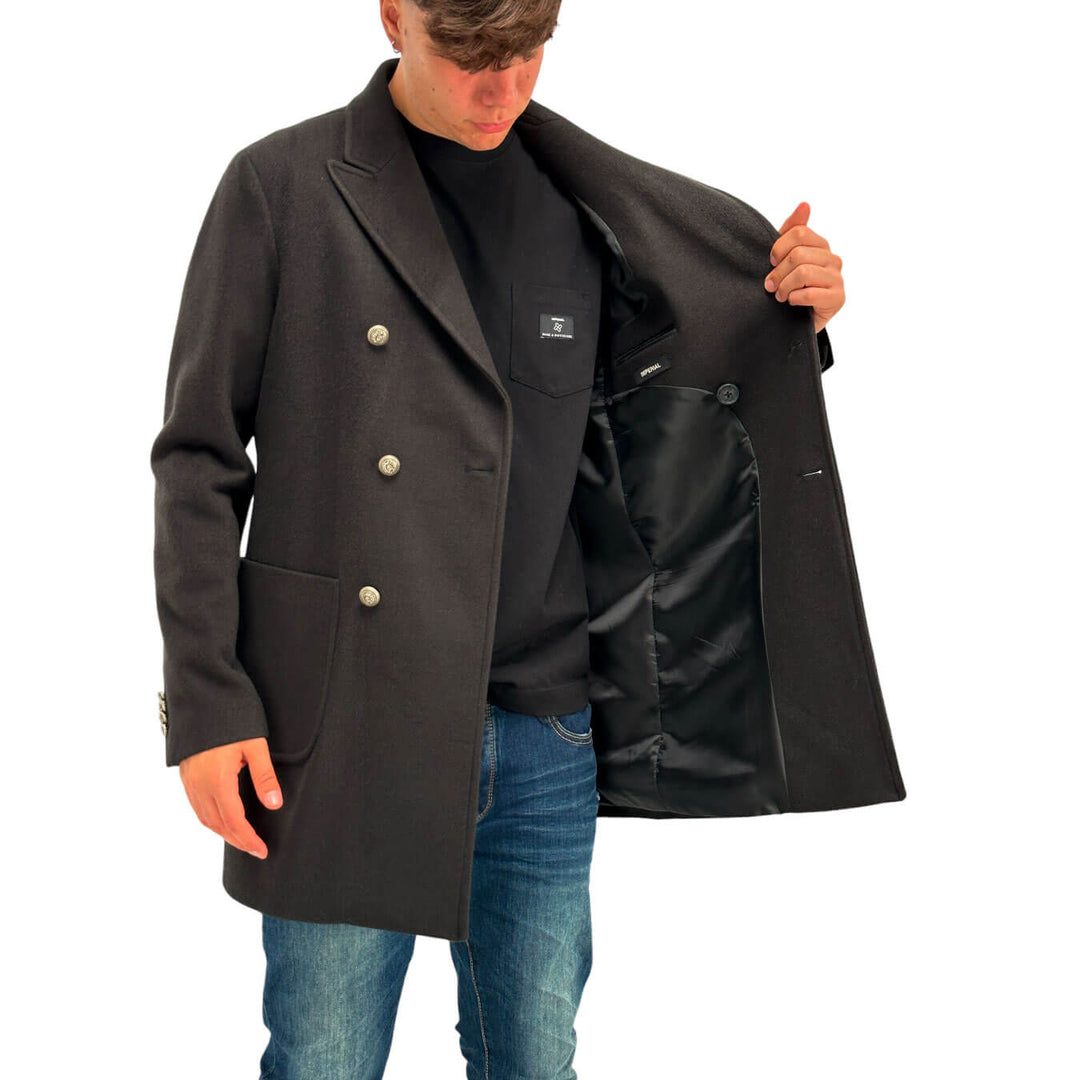 Imperial Cappotto Uomo, Doppiopetto, Collo Classico, Tessuto Misto, Nero