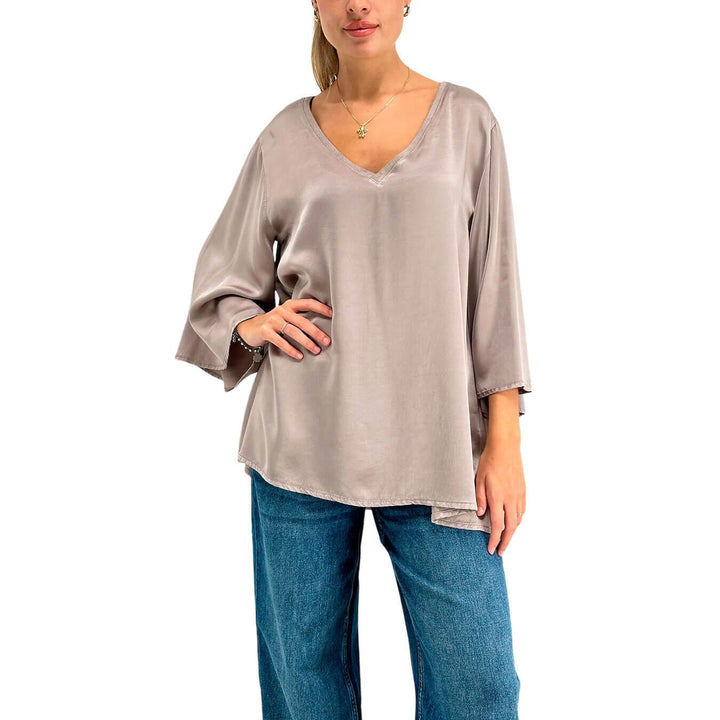 Kontatto Blusa Donna, Modello Over, Manica Larga, Viscosa, Beige