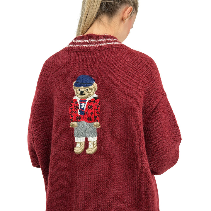 Kontatto Maglia Donna, Cardigan Lungo, Orsetto Colorato, Bordeaux