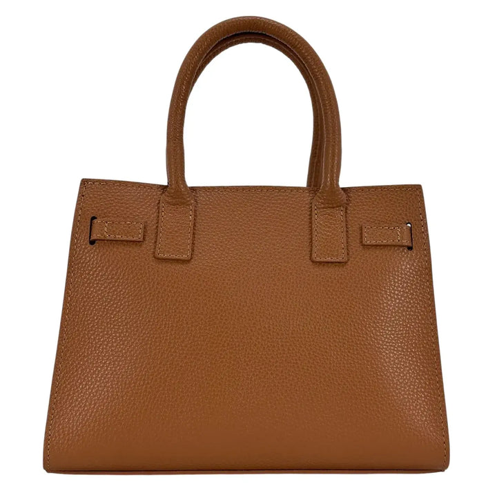 Bassini Borsa Donna in Pelle Cuoio con Doppi Manici, Tracolla Rimovibile e Chiusura con Zip