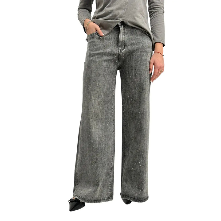 Bassini, Jeans con Strass, Donna, Grigio