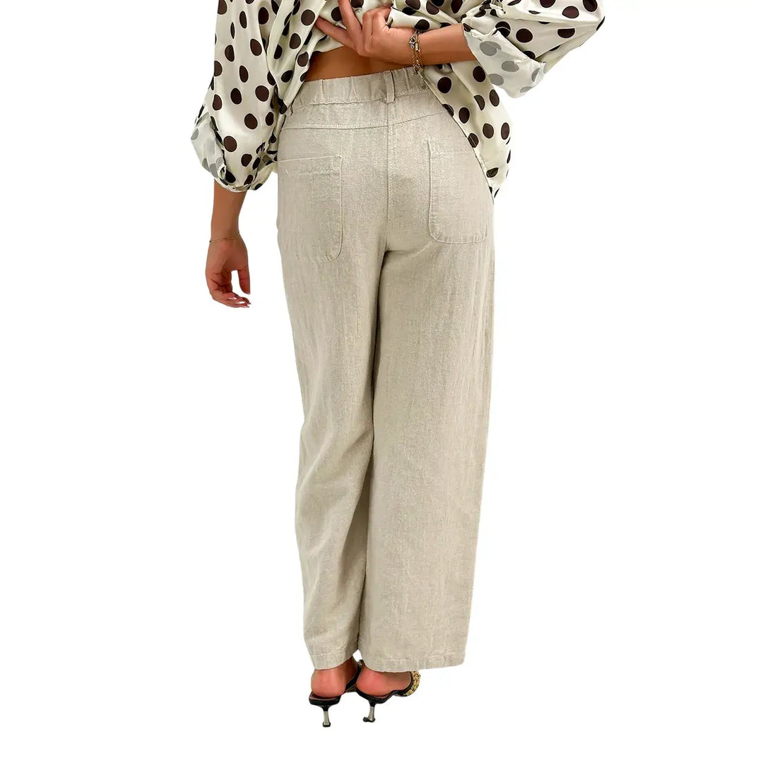Kontatto Pantaloni Donna Burro Barrel in Lino Tinto in Capo e Cotone