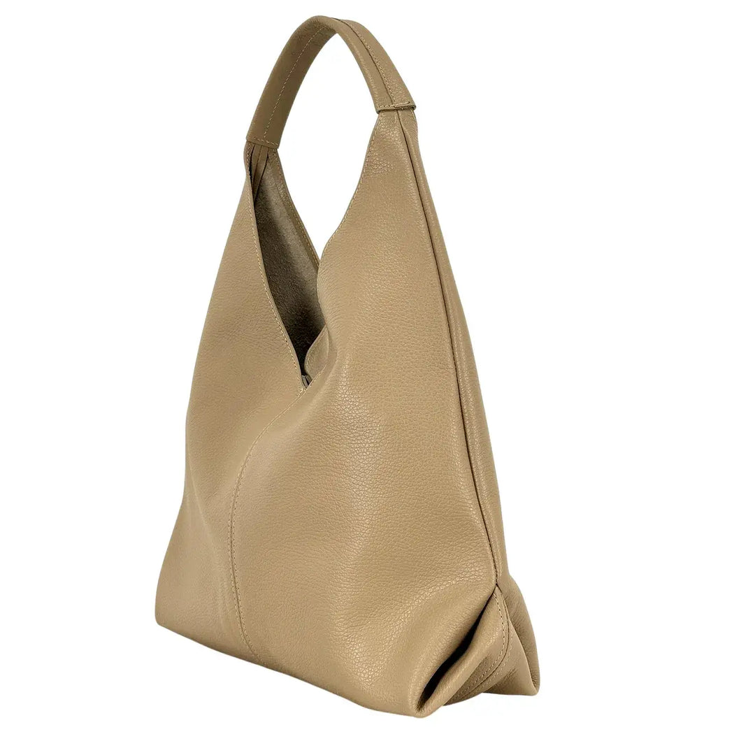 Bassini Borsa Donna a Sacca in Pelle Taupe con Chiusura Magnetica e Pochette Interna con Tracolla