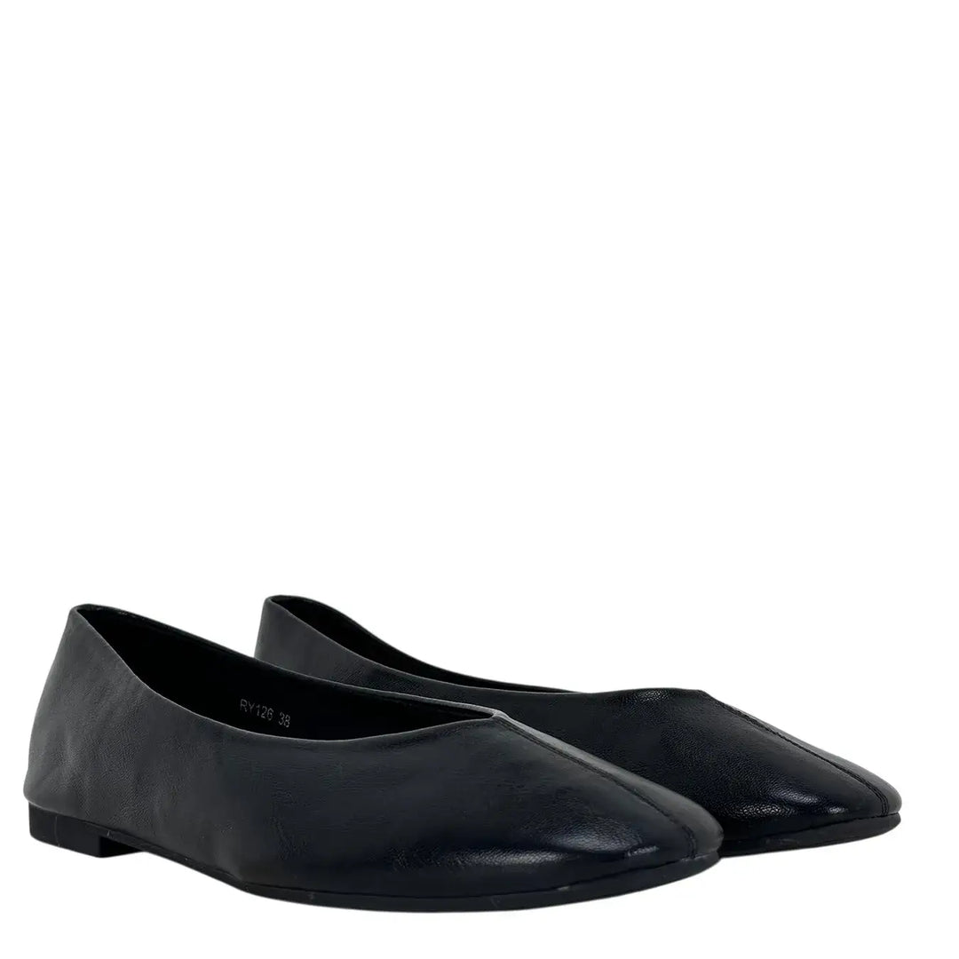 Bassini Ballerine Donna Nere in Morbida Ecopelle con Punta Tonda, Tacco 1 cm e Suola Antiscivolo