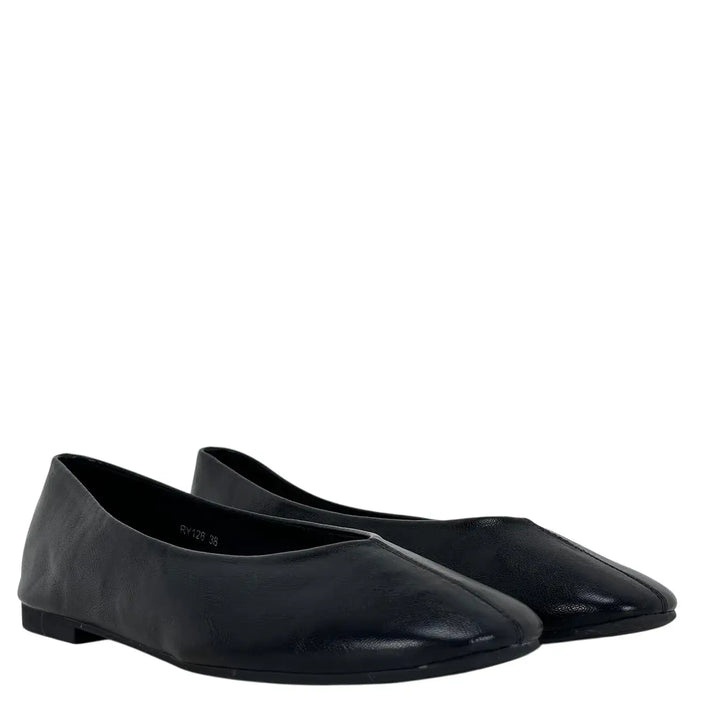 Bassini Ballerine Donna Nere in Morbida Ecopelle con Punta Tonda, Tacco 1 cm e Suola Antiscivolo