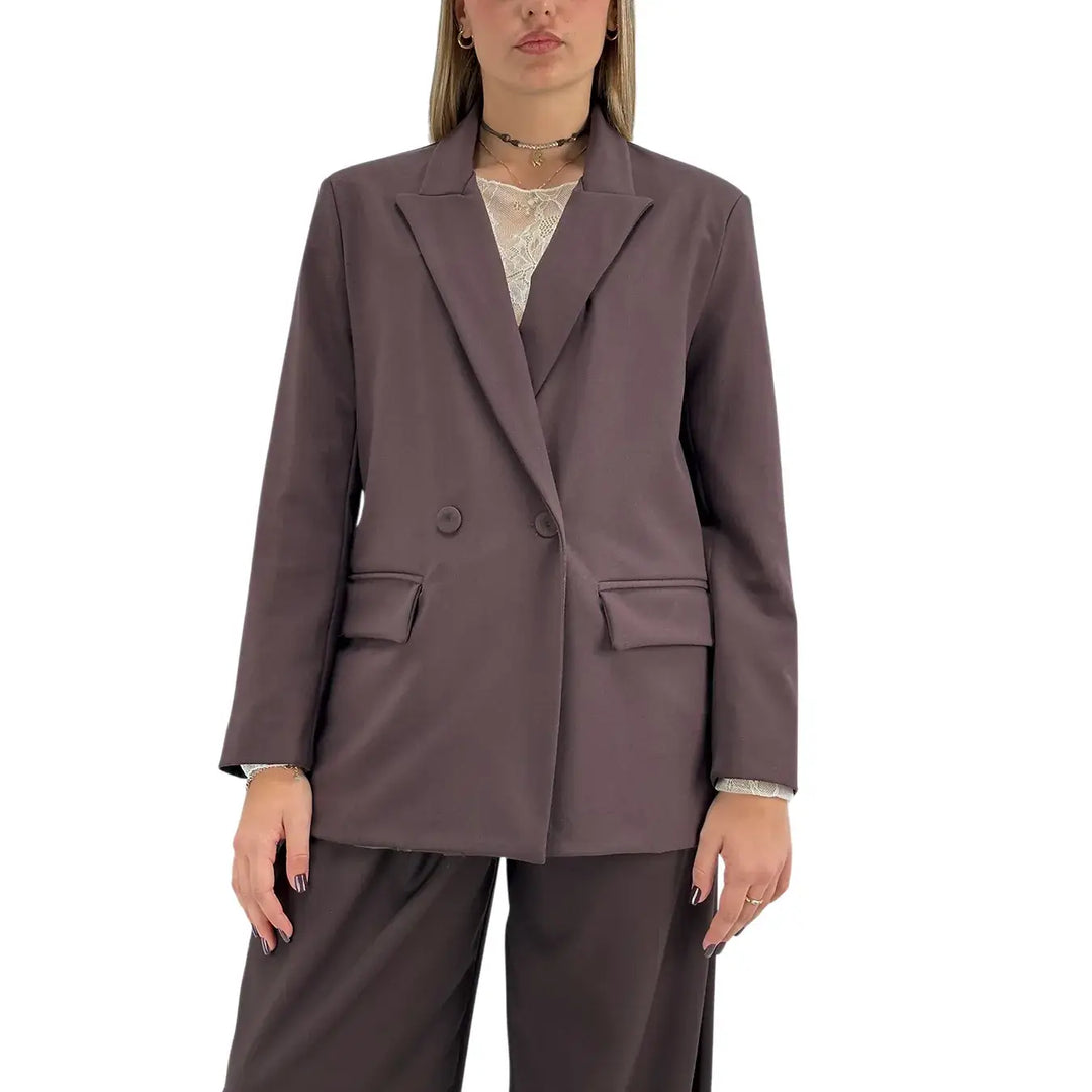 Bassini Giacca Donna Cioccolato Doppiopetto Taglio Uomo Oversize con Tasche con Patta