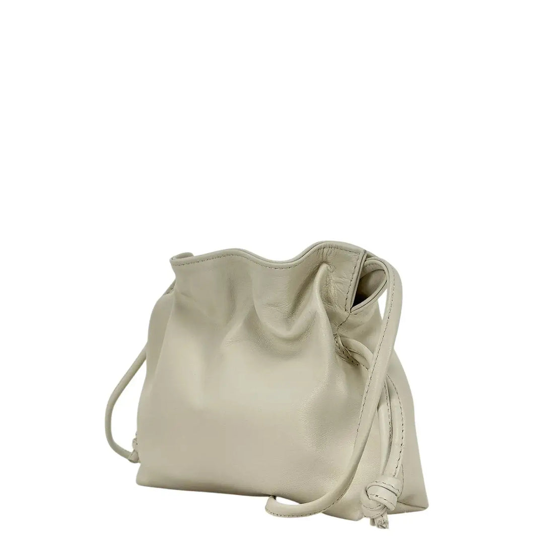 Bassini Borsa Donna Pasticcino Piccola in Nappa Bianca con Chiusura Magnetica e Tracolla in Pelle