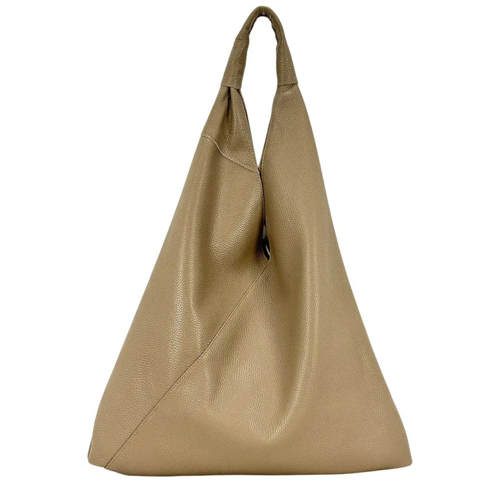 Bassini Borsa Donna Sacca Taupe Destrutturata con Lacci in Pelle e Pochette Interna