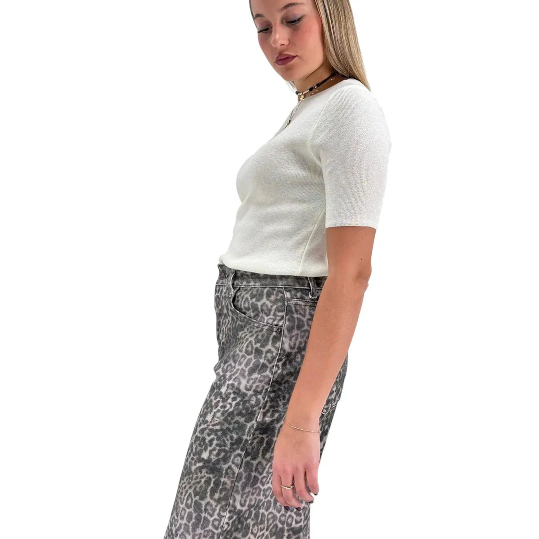 Bassini Maglia Donna Avorio a Micro Costine Girocollo Basic con Maniche Corte