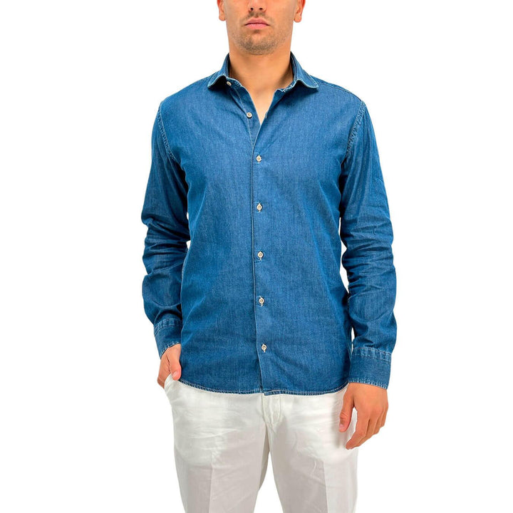 Edd Camicia Levico Uomo, Denim, Collo Classico, Bottoni, Blu - BassiniBoutique.it