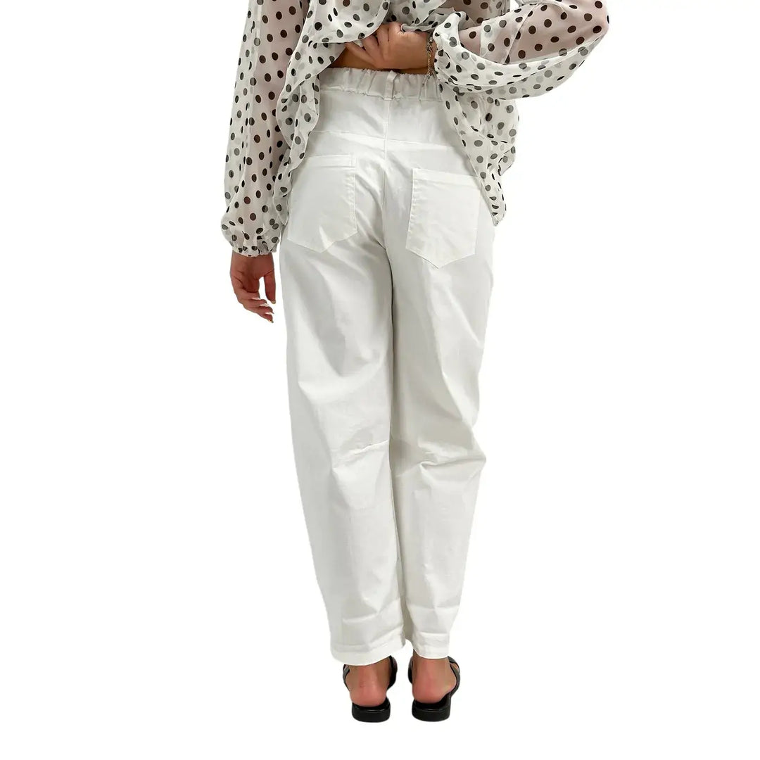 Motel Pantaloni Donna Bianchi Barrel Fit in Cotone con Risvolto sul Fondo