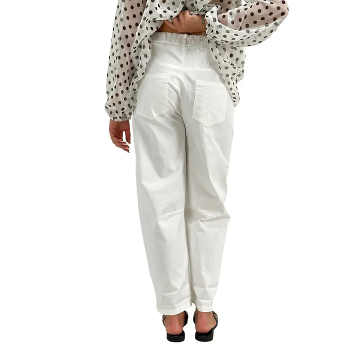 Motel Pantaloni Donna Bianchi Barrel Fit in Cotone con Risvolto sul Fondo
