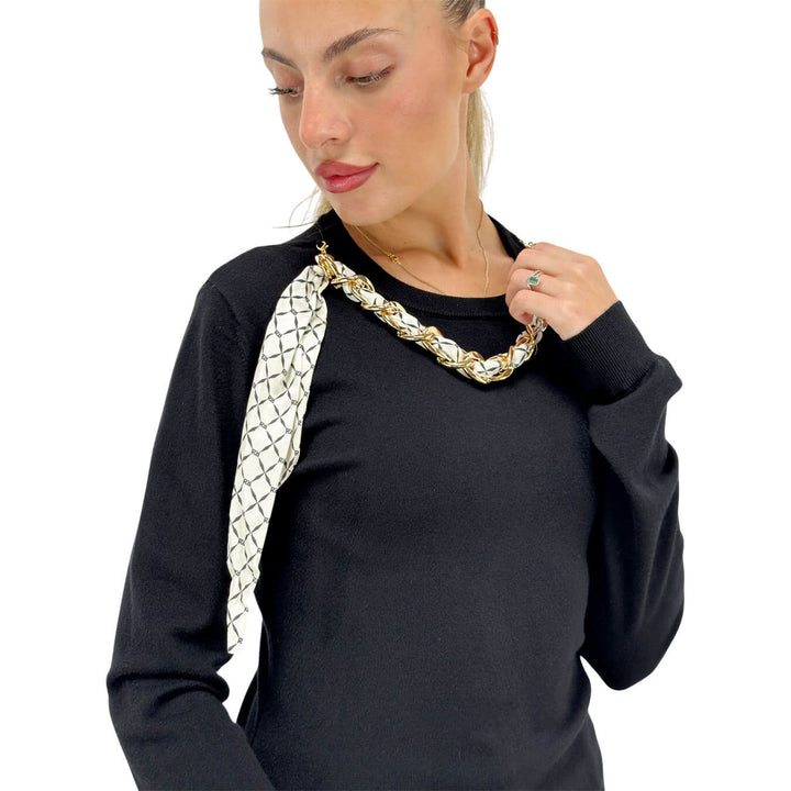 Relish, Maglia, Isotta, Girocollo, Viscosa, Collana, Nero