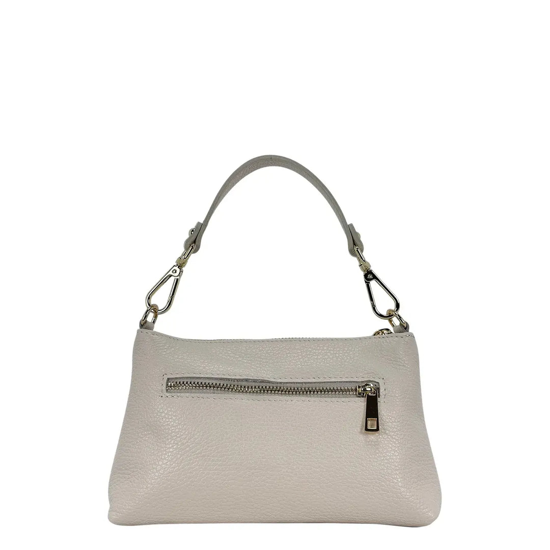 Bassini Borsa Donna Piccola in Pelle Burro con Doppia Tracolla e Accessorio Metallico