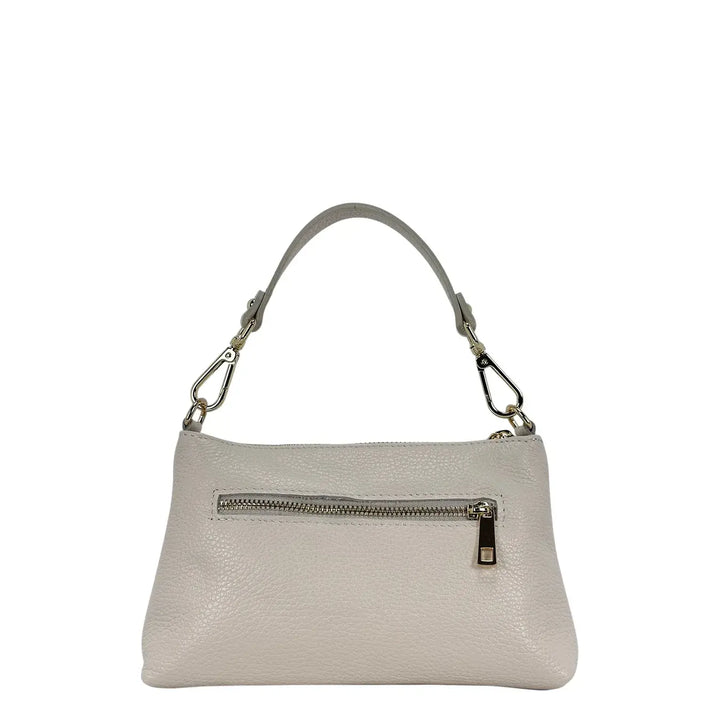 Bassini Borsa Donna Piccola in Pelle Burro con Doppia Tracolla e Accessorio Metallico