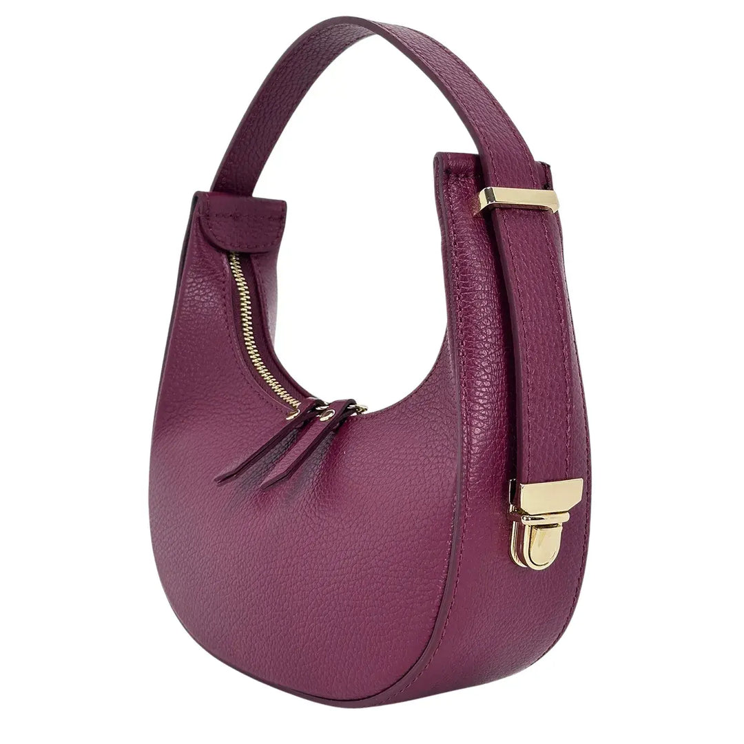 Bassini Borsa Donna Mini in Pelle Bordeaux con Tracolla Regolabile e Chiusura Zip