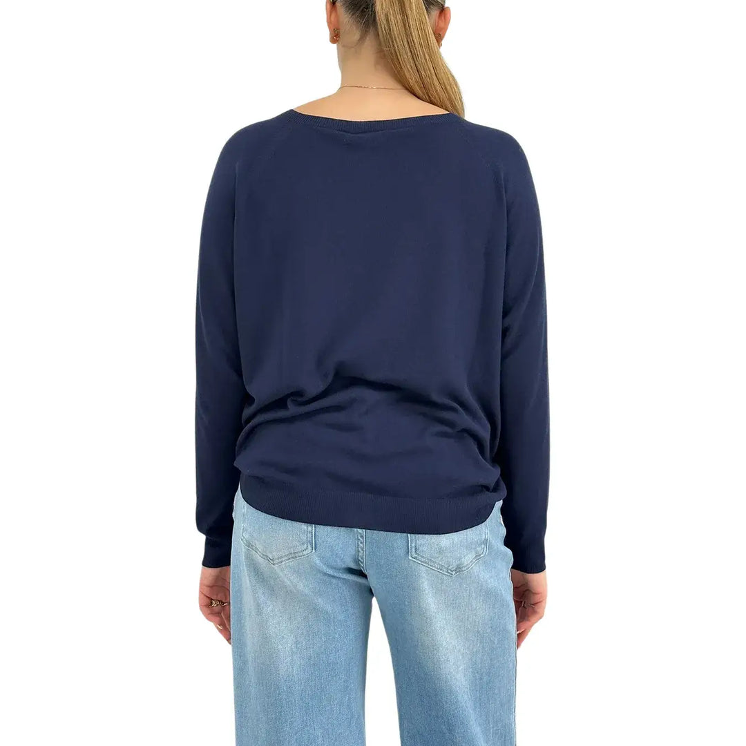 Kontatto, Maglia, Donna, Girocollo, Maniche Lunghe, Blu