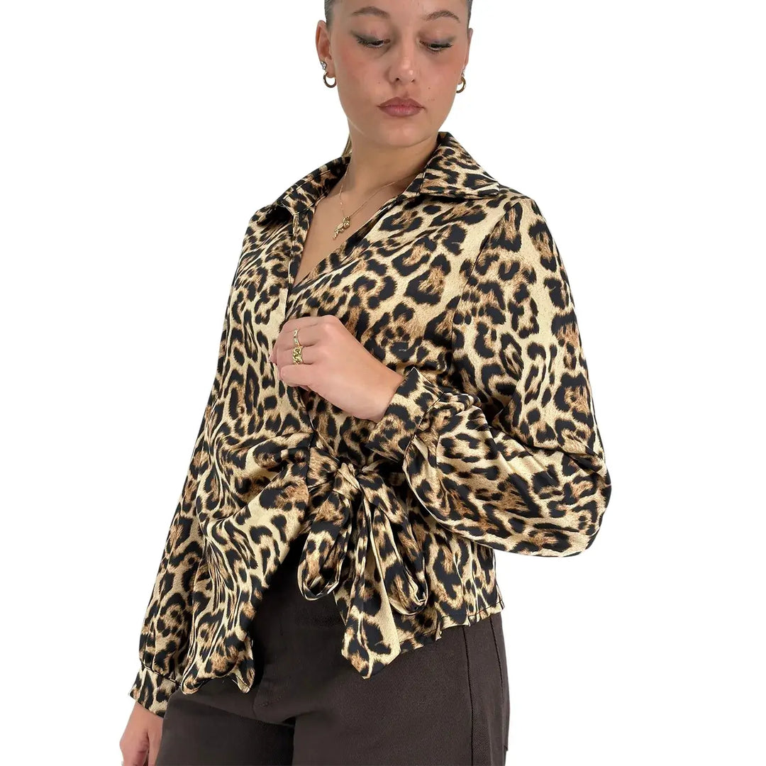 Bassini Camicia Donna Maculata Incrociata con Fiocco Laterale ed Elastico sul Retro