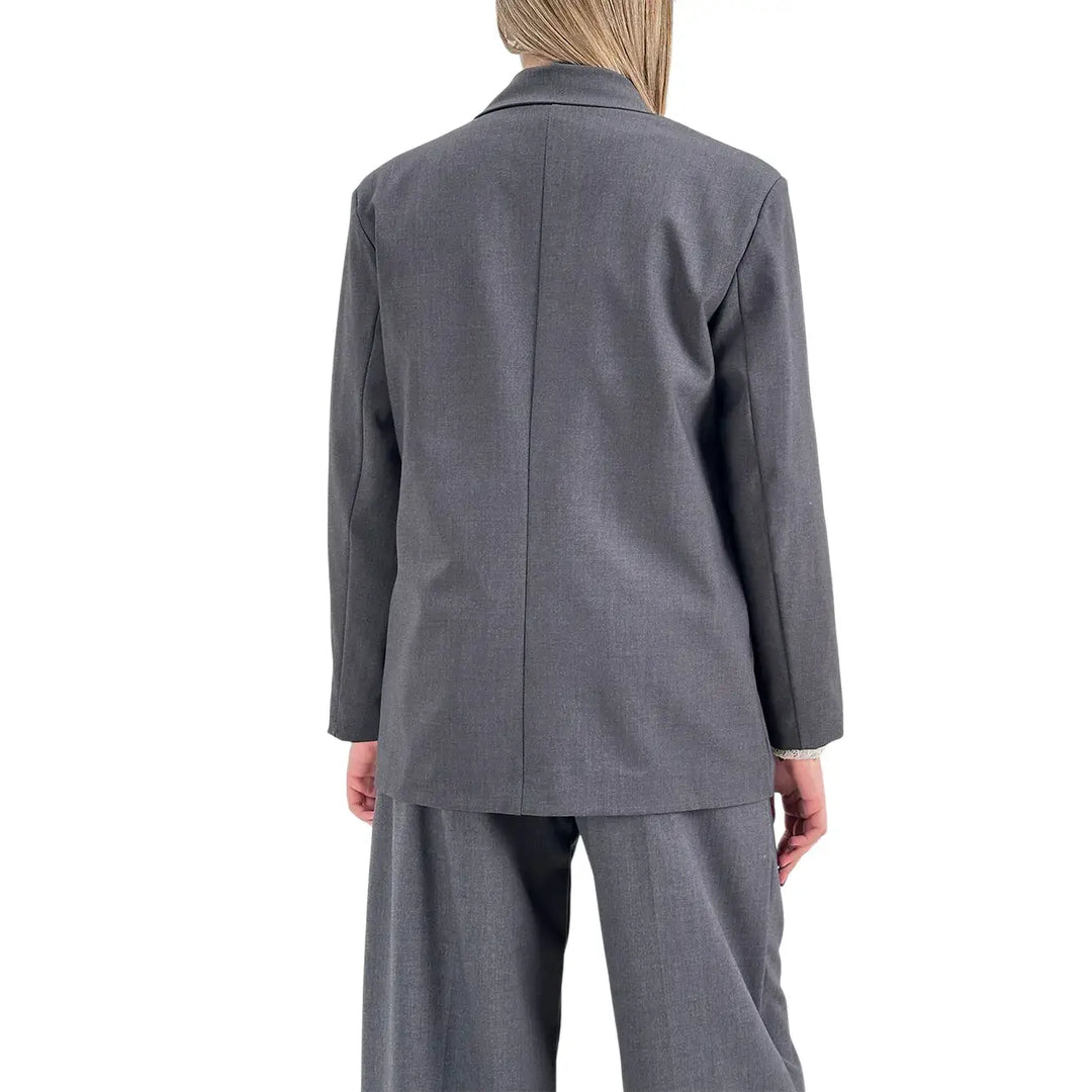 Bassini Giacca Donna Grigia Doppiopetto Taglio Uomo Oversize con Tasche con Patta