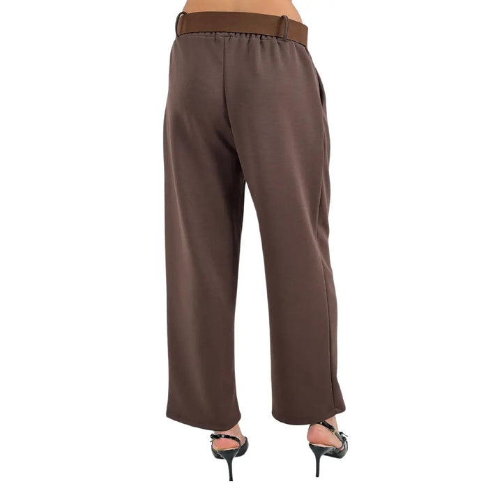 Bassini Pantaloni Donna Cioccolato in Felpa con Coulisse, Tasche Laterali e Cintura in Ecopelle
