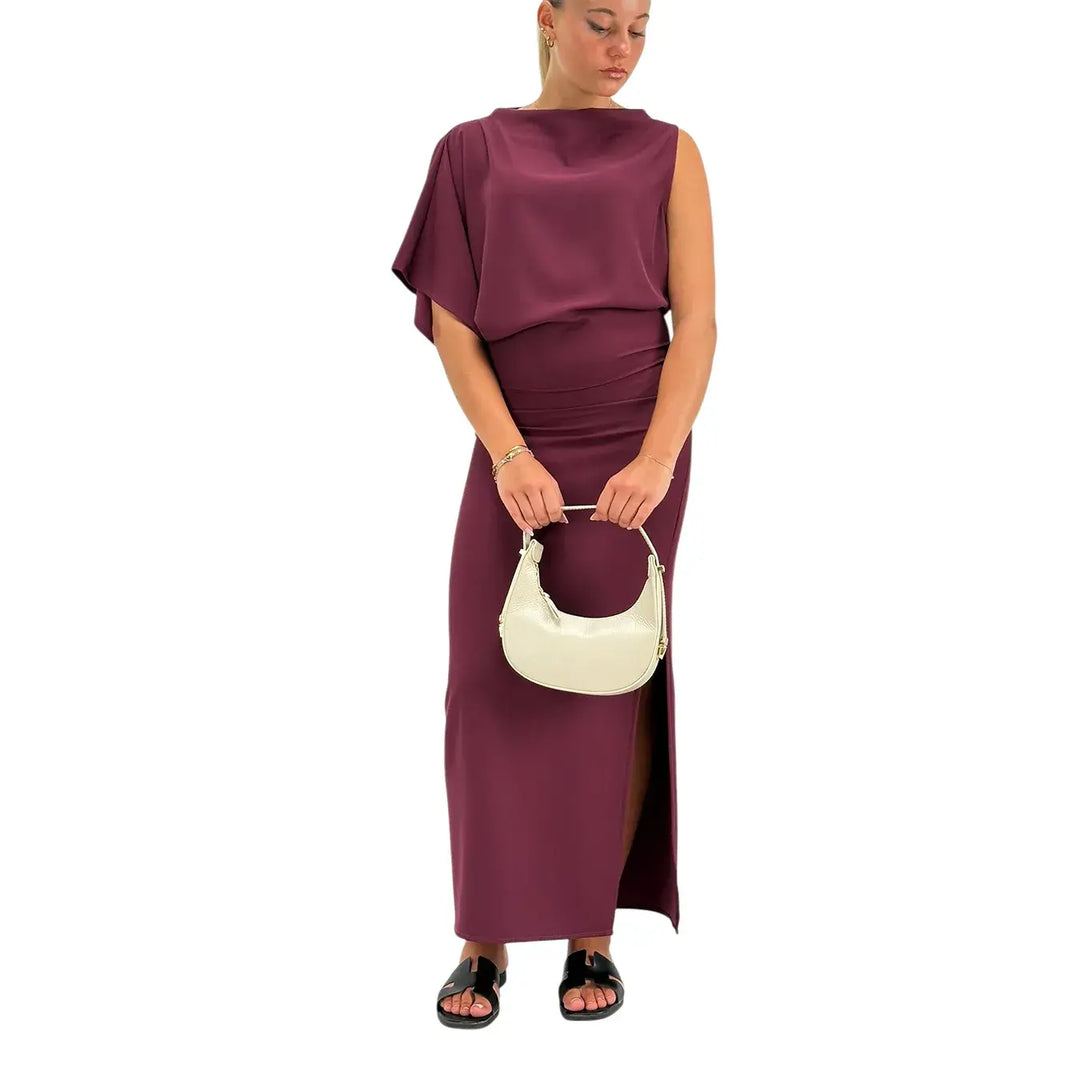 Kontatto Abito Donna Burgundy Lungo Monospalla con Spacco Laterale