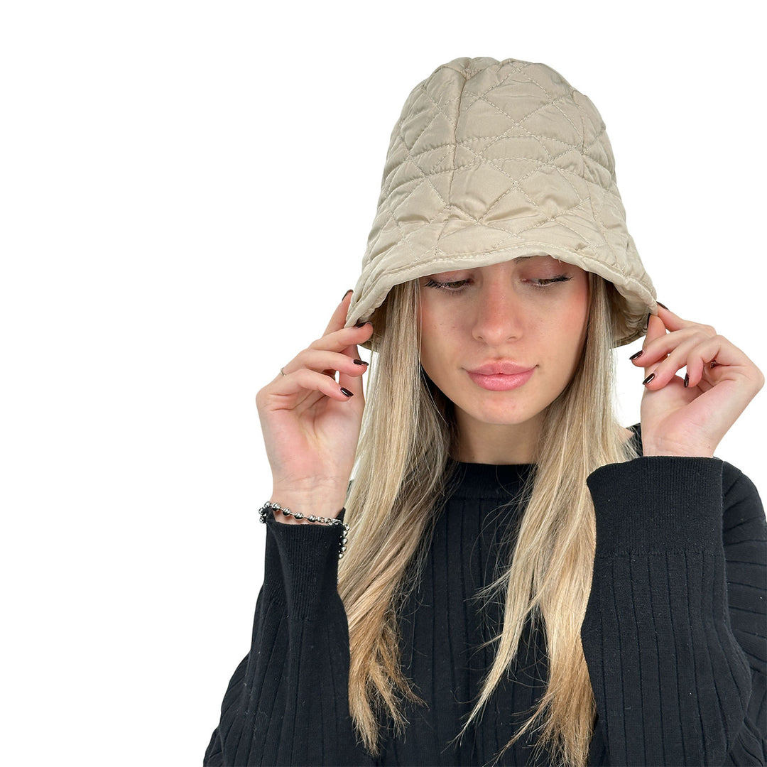 Bassini Cappello Donna, Modello Pescatore, Trapuntato, Beige