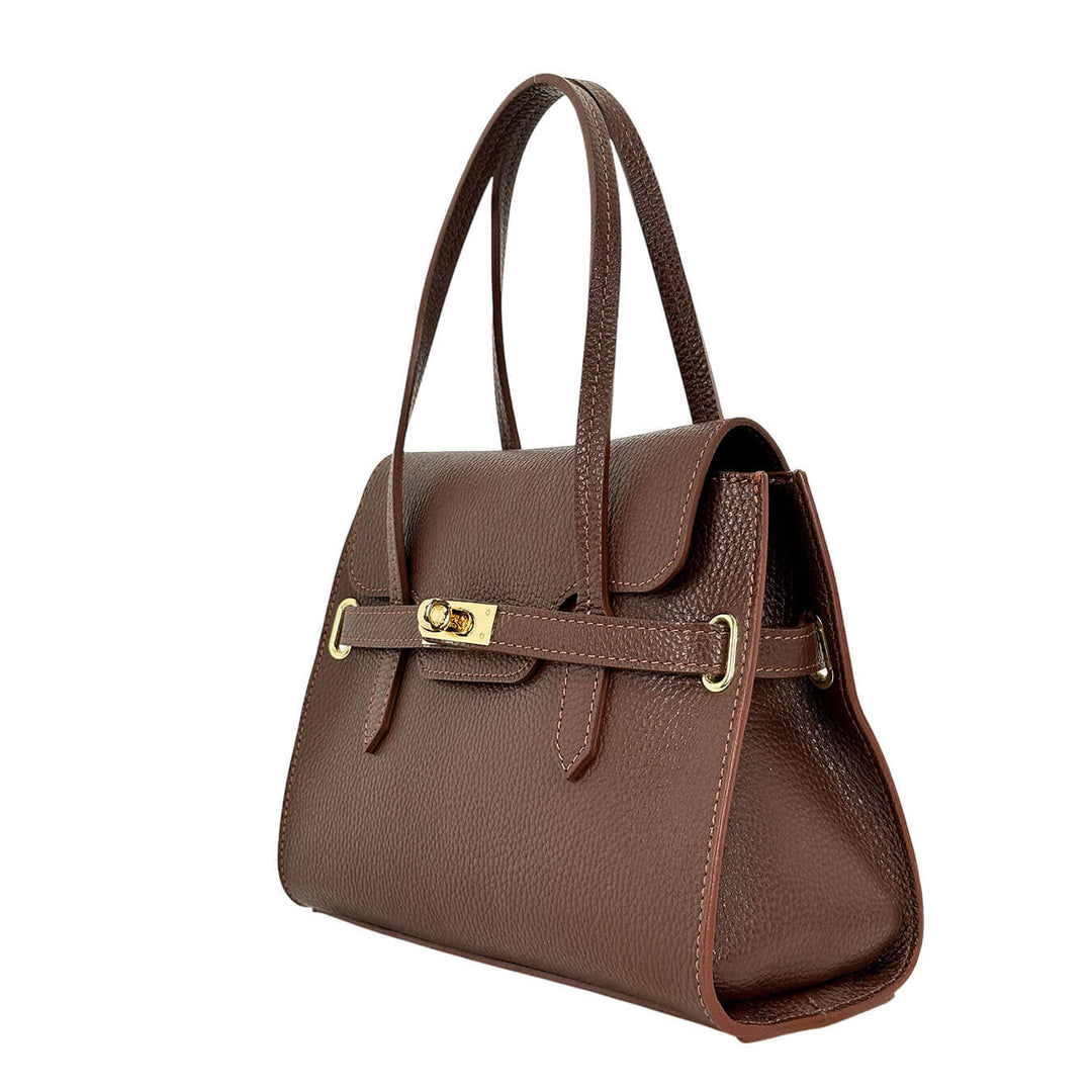 Bassini Borsa Donna, Handbag Medium, Tracolla, Pelle, Marrone