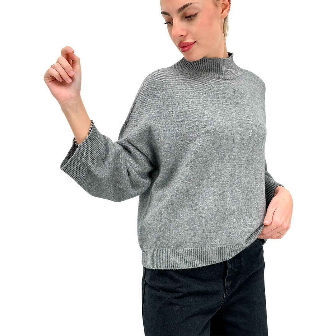 Imperial Women's Sweater, Bell-neck, Mixed Fabric, Grey