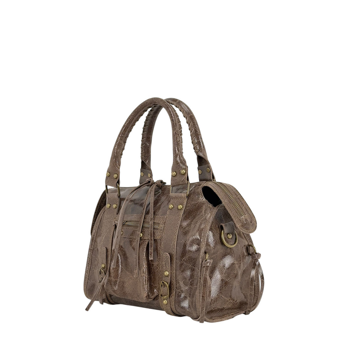 Bassini Borsa Donna, Modello Bugatti Medio, Tracolla, Pelle, Taupe