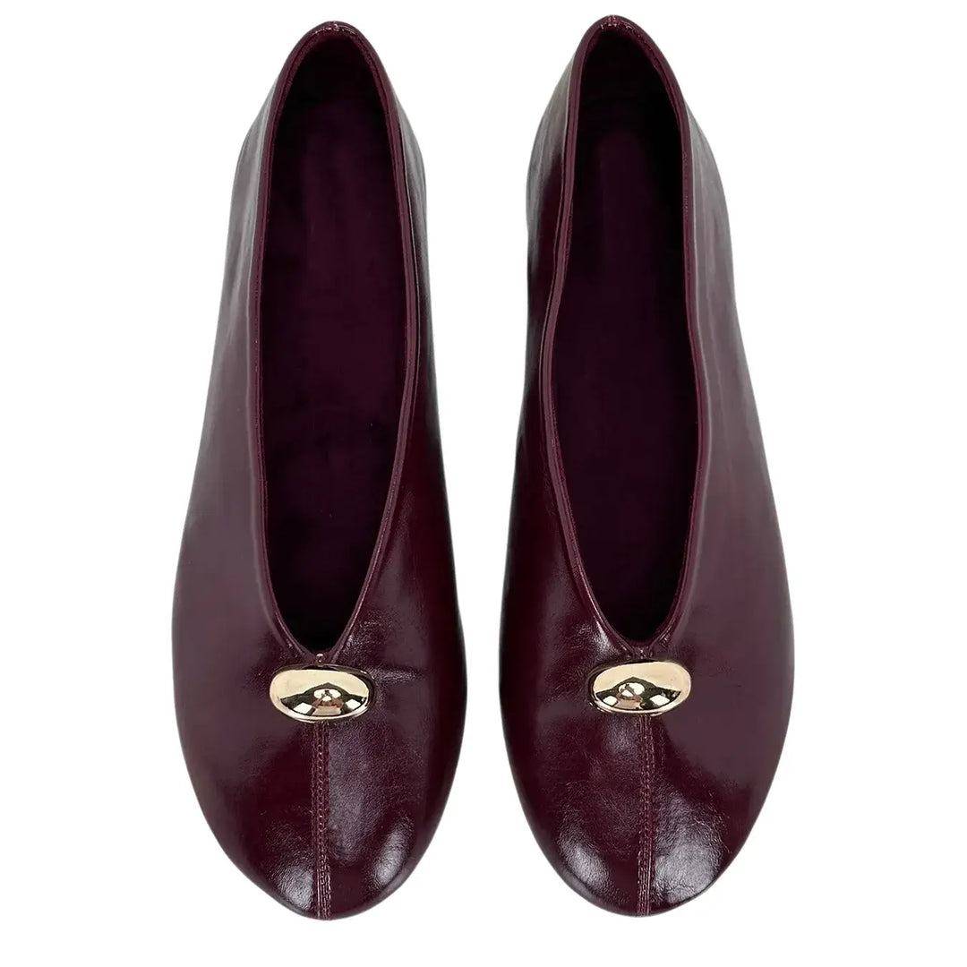 Bassini Ballerine Donna Vino in Ecopelle Effetto Used con Punta Tonda e Accessorio Oro