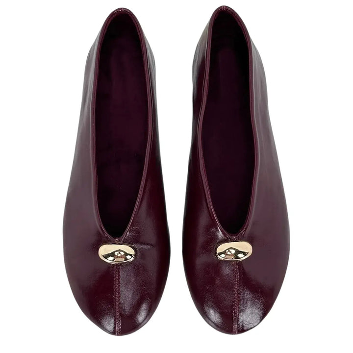 Bassini Ballerine Donna Vino in Ecopelle Effetto Used con Punta Tonda e Accessorio Oro