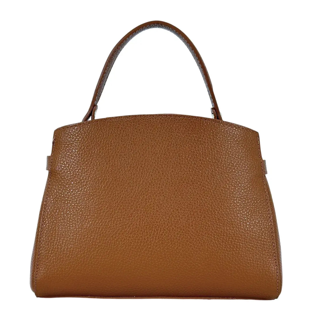 Bassini Borsa Donna in Pelle Cognac con Maniglia Centrale Tracolla Rimovibile e Girello