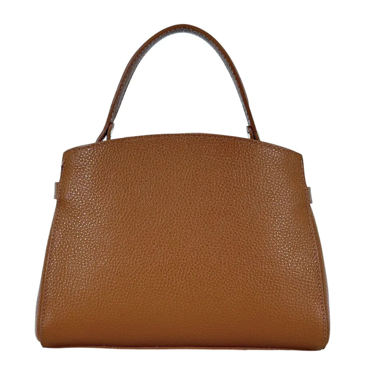 Bassini Borsa Donna in Pelle Cognac con Maniglia Centrale Tracolla Rimovibile e Girello