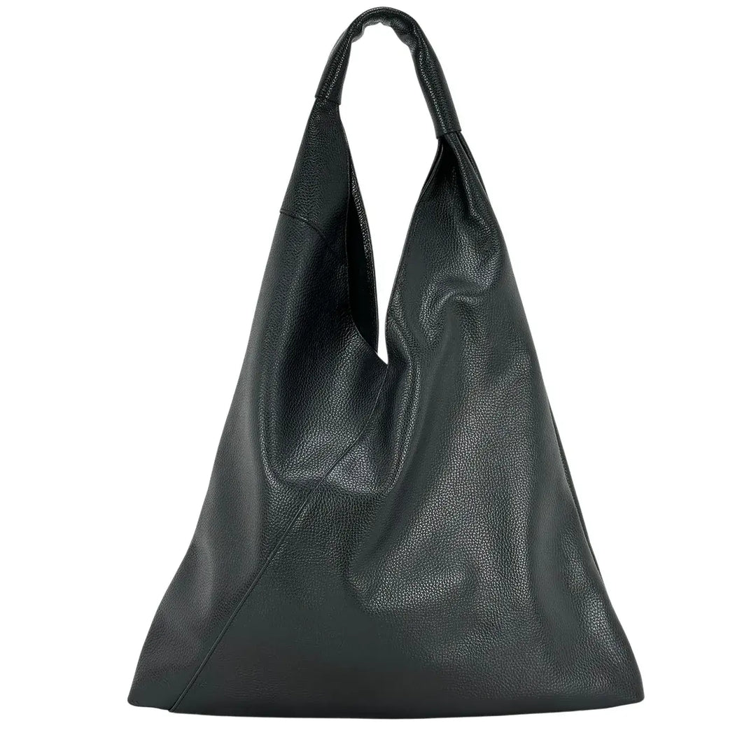 Bassini Borsa Donna Sacca Nera Destrutturata con Lacci in Pelle e Pochette Interna