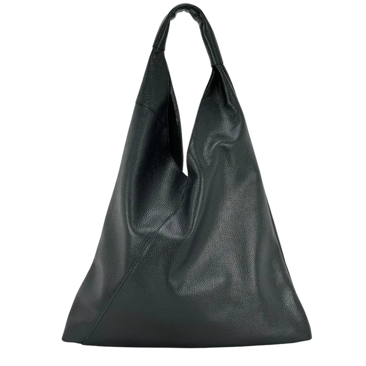 Bassini Borsa Donna Sacca Nera Destrutturata con Lacci in Pelle e Pochette Interna