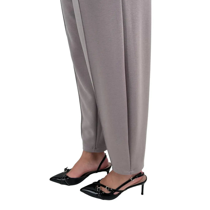 Bassini Pantaloni Donna Grigio Perla in Felpa a Sigaretta Over con Coulisse e Tasche Laterali