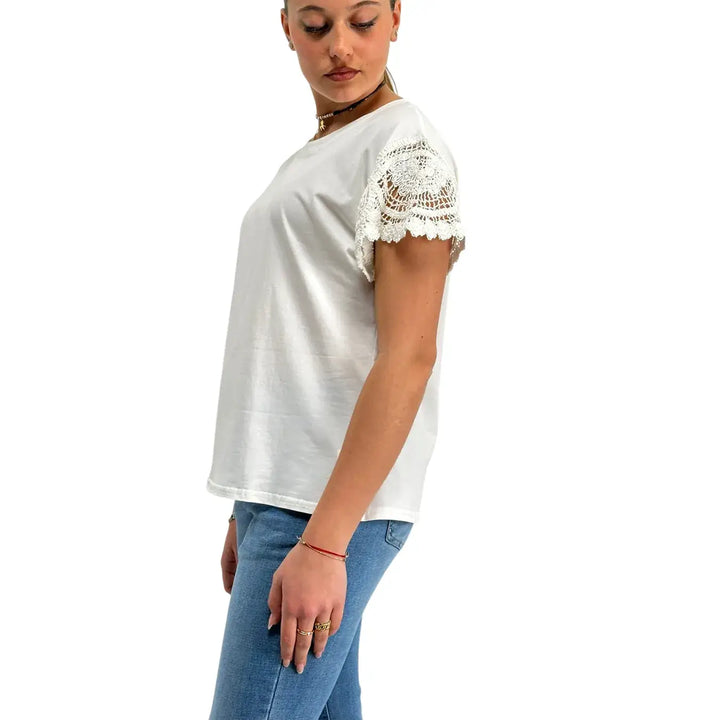 Bassini, T-Shirt Crochet, Donna, Cotone, Bianco