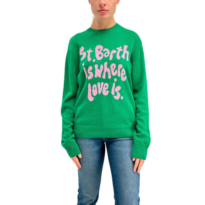 Mc2 Saint Barth Kyla Women's Sweater, Front Writing, Wool, Green