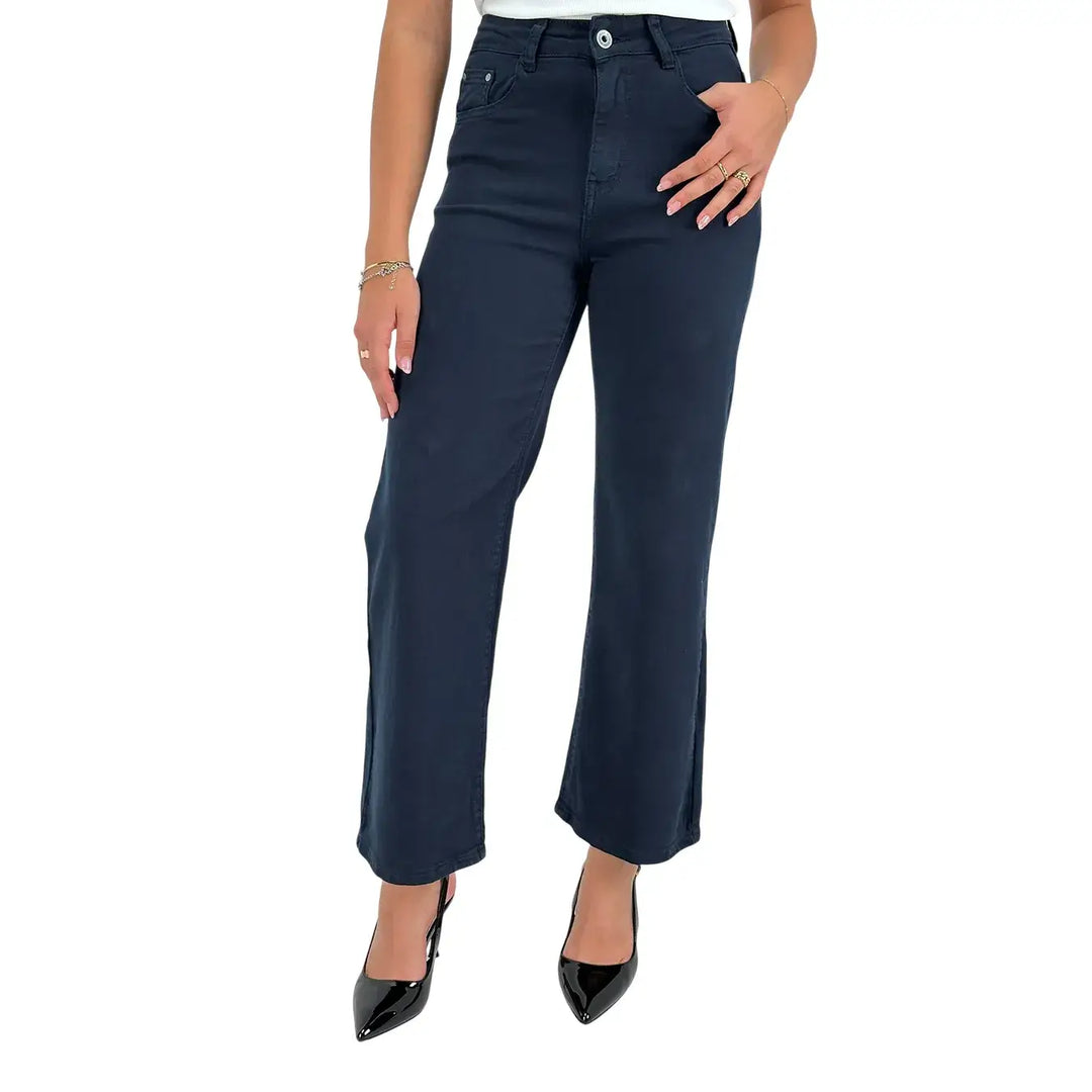Bassini Jeans Donna Blu Scuro Oversize in Bull di Cotone Elasticizzato Morbido