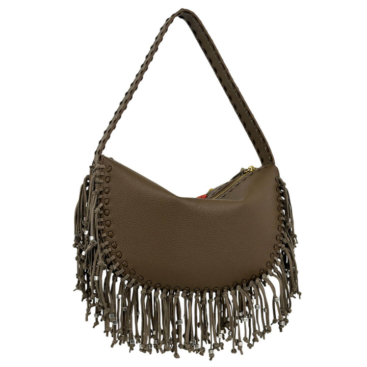 La Carrie Jungle Fringe Borsa Spalla Donna, Mezzaluna, Verde