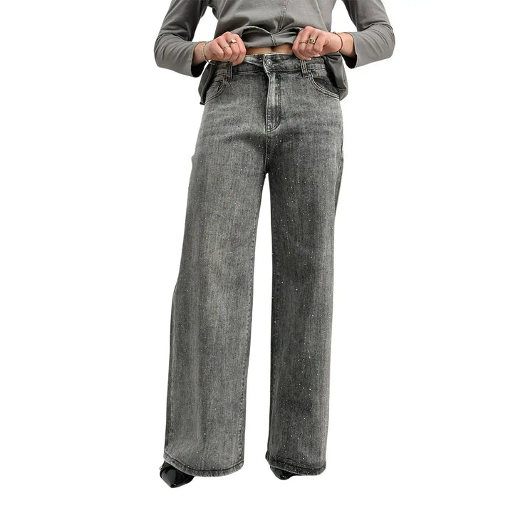 Bassini, Jeans con Strass, Donna, Grigio